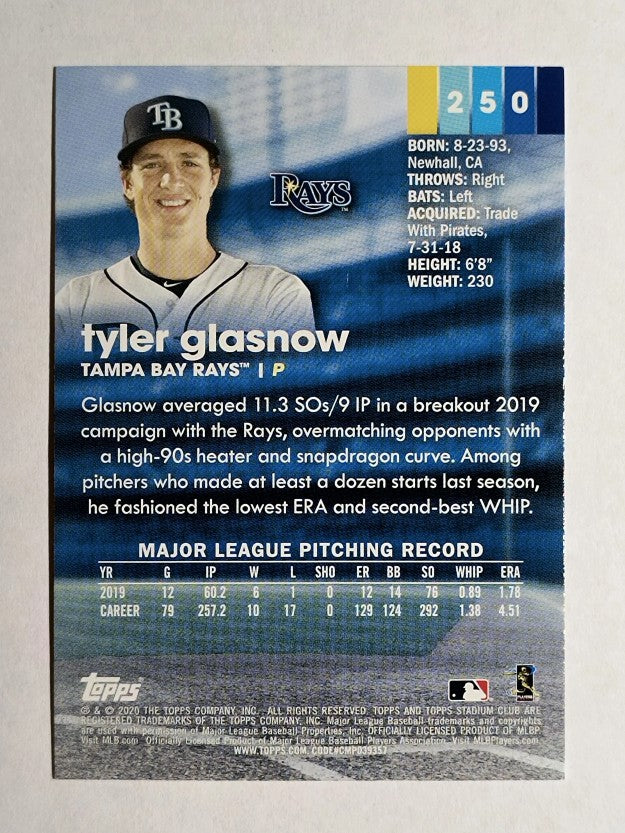 2020 Stadium Club #250 Tyler Glasnow