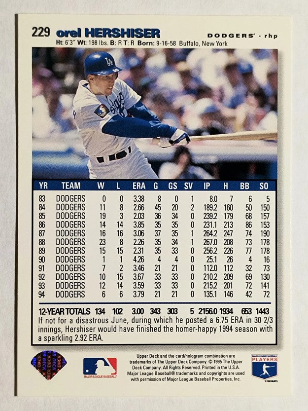 1995 Collector's Choice #229 Orel Hershiser
