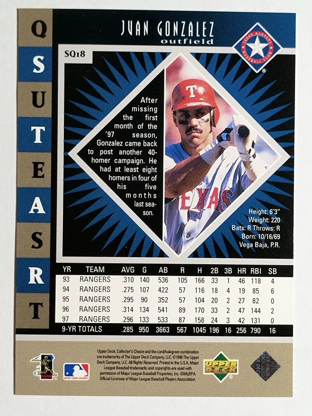 1998 Collector's Choice StarQuest Single #18 Juan Gonzalez