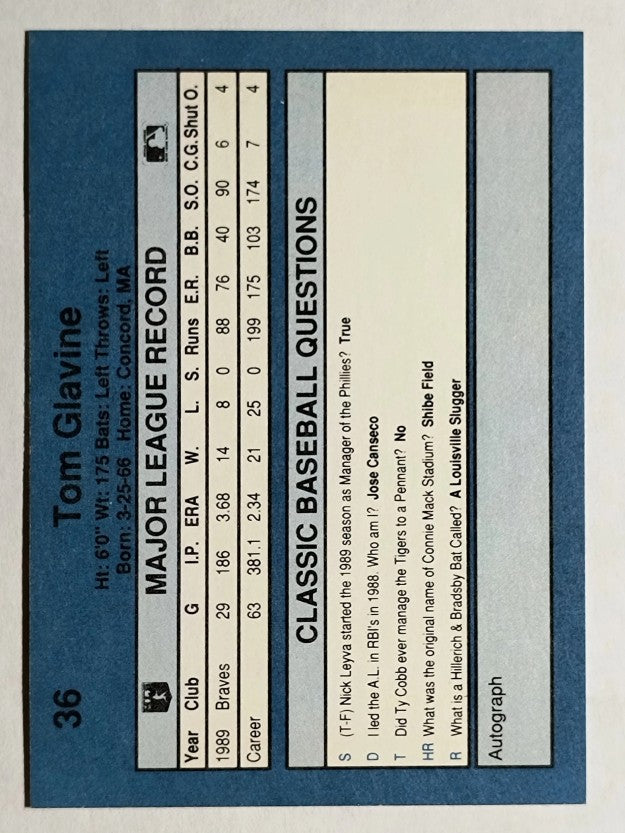1990 Classic Blue #36 Tom Glavine
