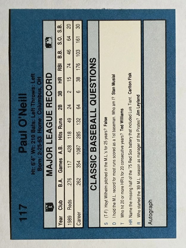 1990 Classic Blue #117 Paul O'Neill