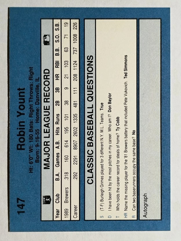 1990 Classic Blue #147 Robin Yount