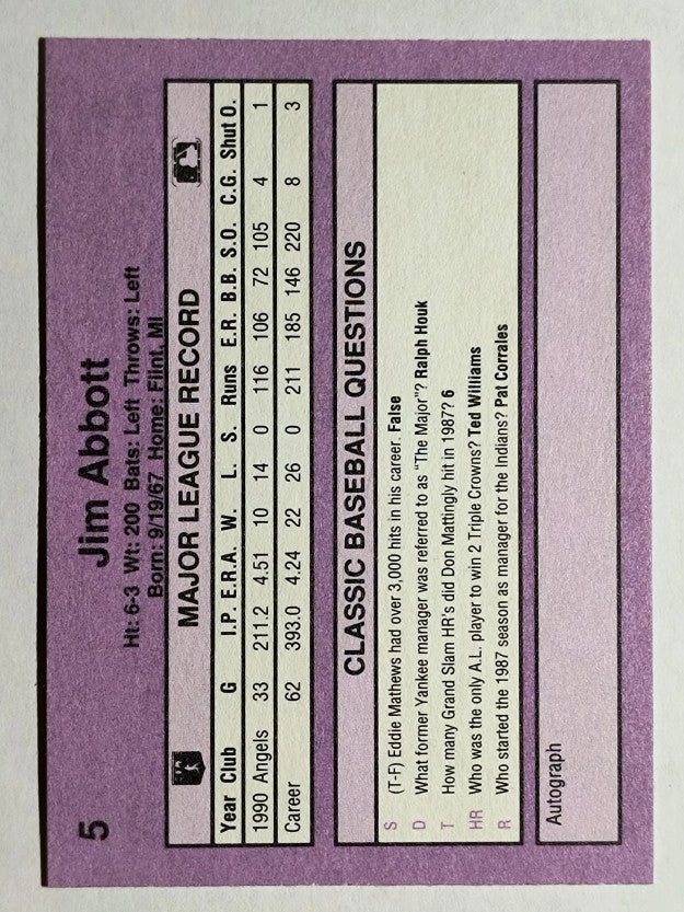 1991 Classic Game #5 Jim Abbott