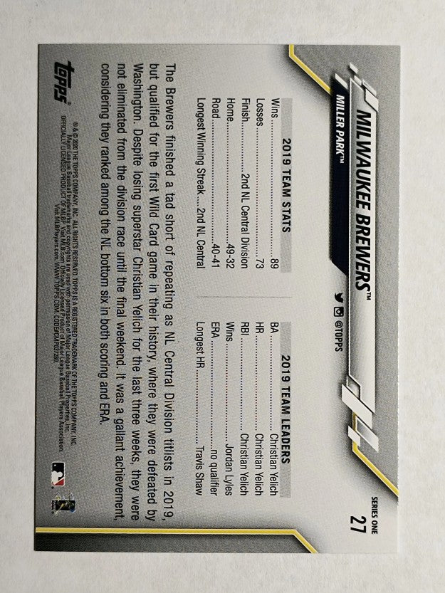2020 Topps #27 Milwaukee Brewers TC