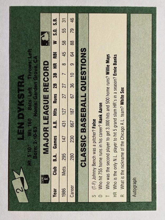 1987 Classic Game #2 Len Dykstra