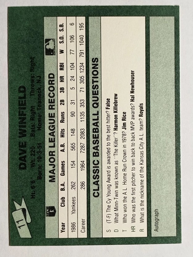 1987 Classic Game #11 Dave Winfield