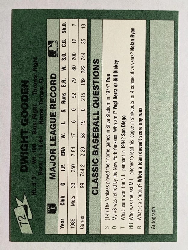 1987 Classic Game #72 Dwight Gooden