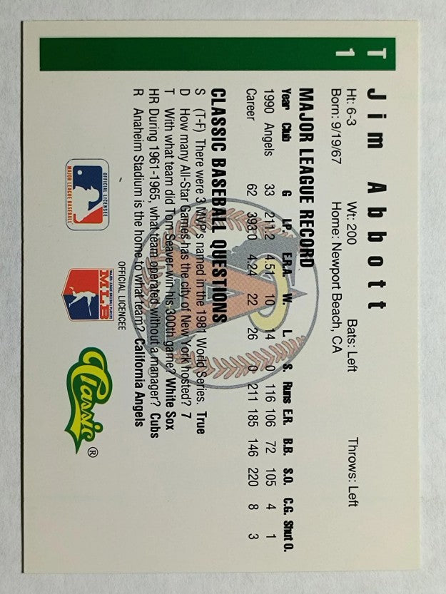 1991 Classic III #T1 Jim Abbott