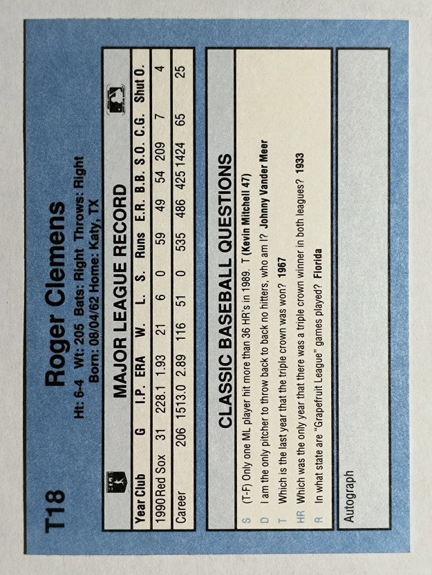 1991 Classic I #T18 Roger Clemens