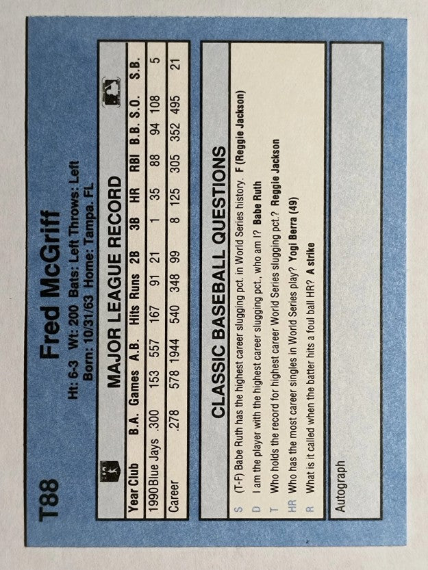 1991 Classic I #T88 Fred McGriff