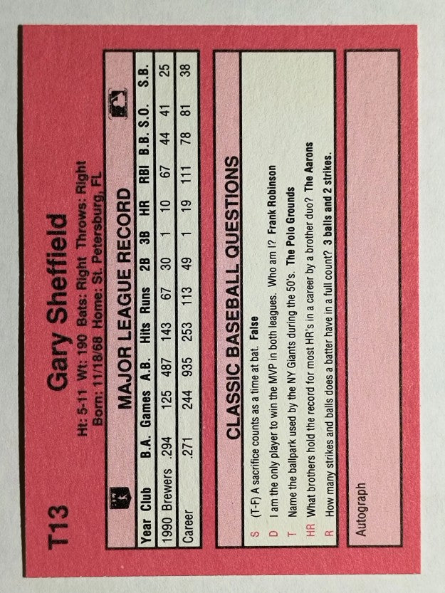 1991 Classic II #T13 Gary Sheffield