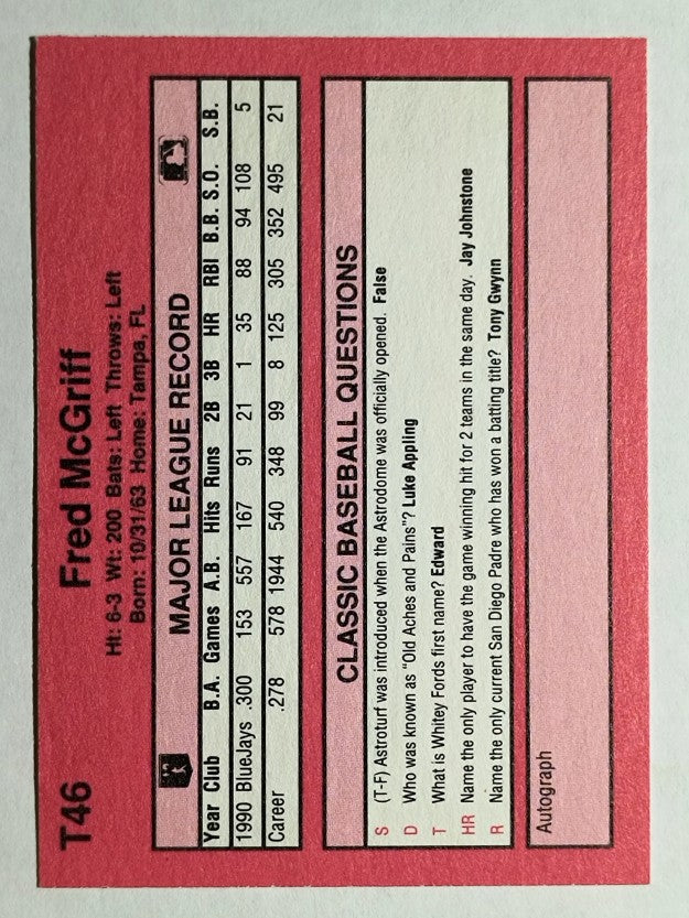 1991 Classic II #T46 Fred McGriff