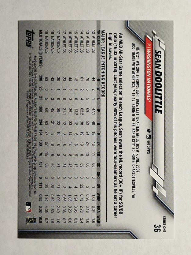 2020 Topps #36 Sean Doolittle