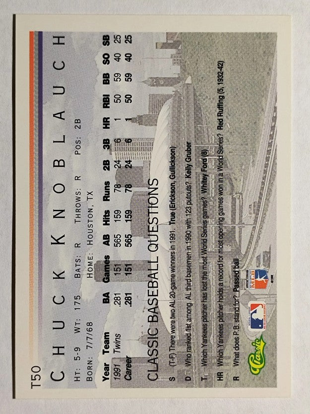 1992 Classic I #T50 Chuck Knoblauch