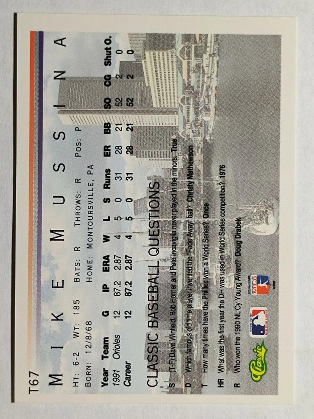 1992 Classic I #T67 Mike Mussina