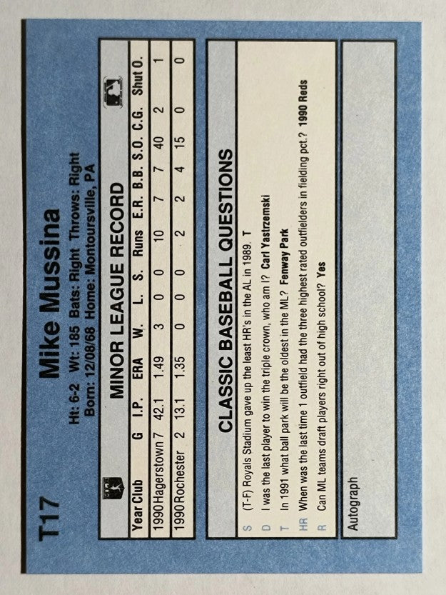 1991 Classic I #T17 Mike Mussina