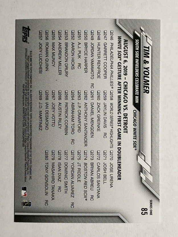 2020 Topps #85 Tim and Yolmer/Tim Anderson/Yolmer Sanchez