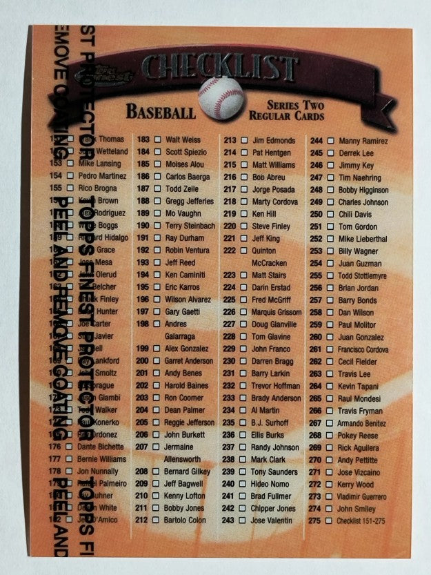 1998 Finest #275 Checklist 151-275