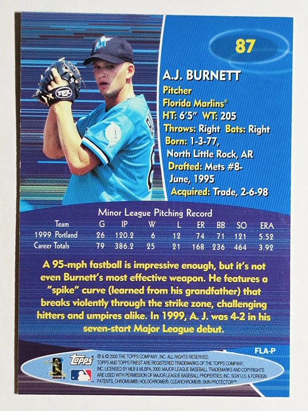 2000 Finest #87 A.J. Burnett