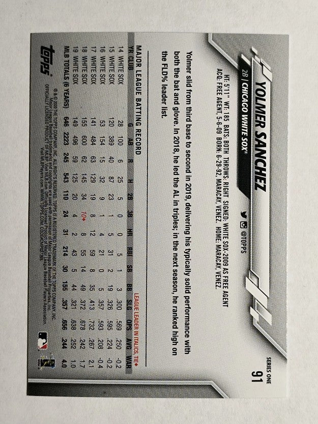 2020 Topps #91 Yolmer Sanchez