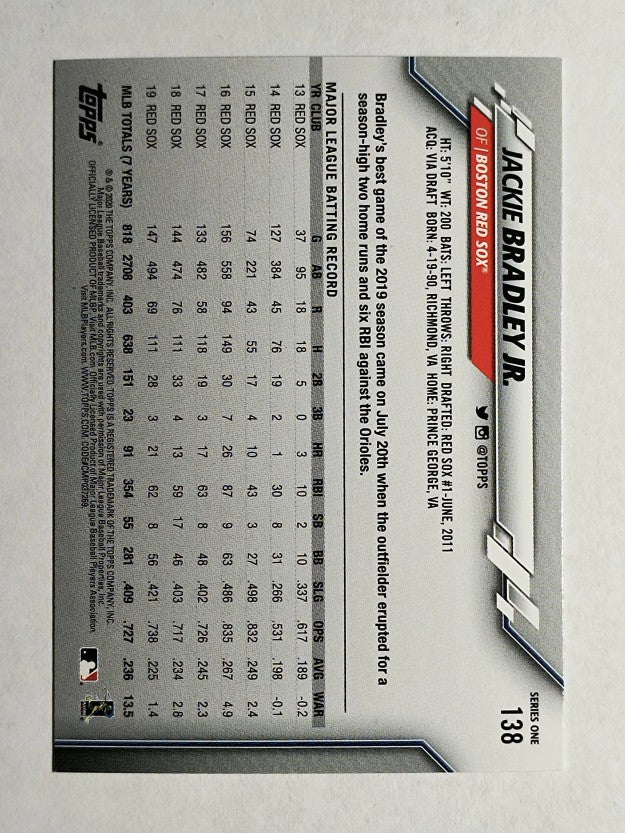 2020 Topps #138 Jackie Bradley Jr.