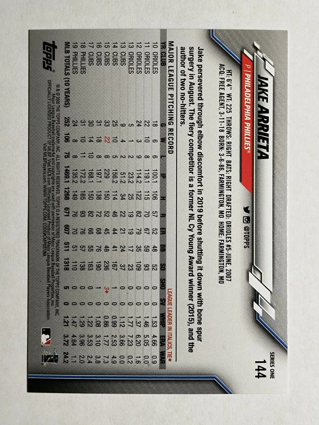 2020 Topps #144 Jake Arrieta