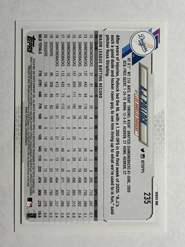 2021 Topps #235 A.J. Pollock
