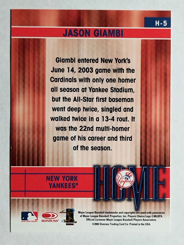 2004 Leaf Home/Away Second Edition #5H Jason Giambi H