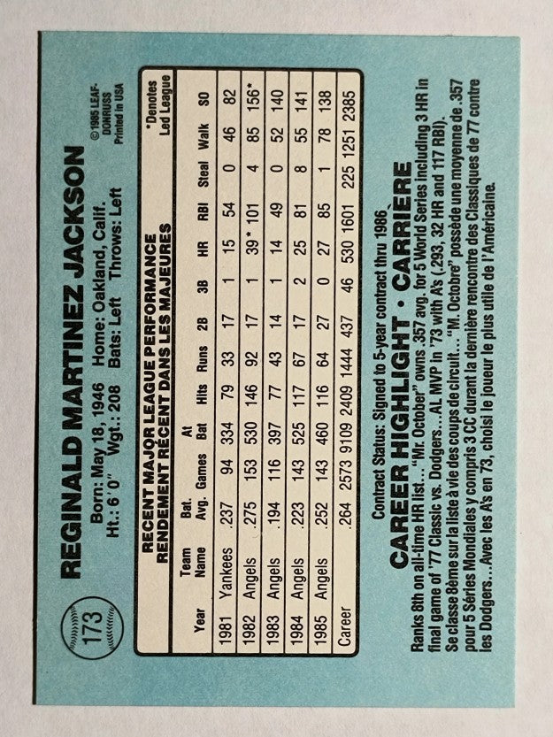 1986 Leaf/Donruss #173 Reggie Jackson