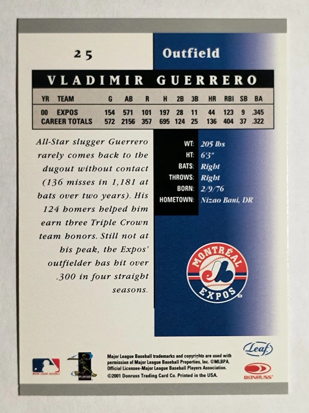 2001 Leaf Certified Materials #25 Vladimir Guerrero
