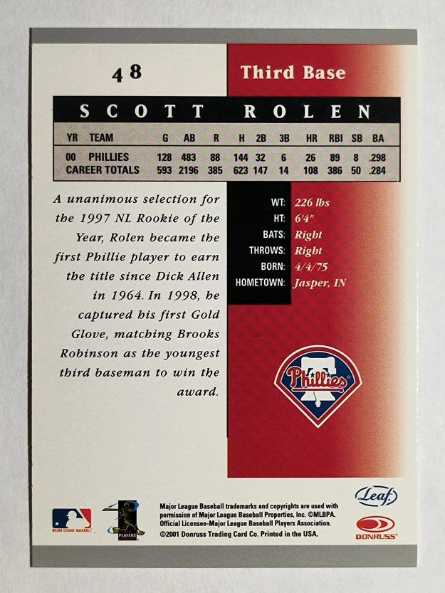 2001 Leaf Certified Materials #48 Scott Rolen