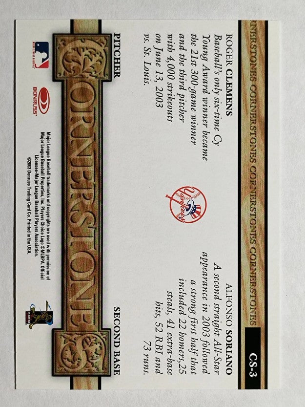 2004 Leaf Cornerstones Second Edition #3 Roger Clemens/Alfonso Soriano