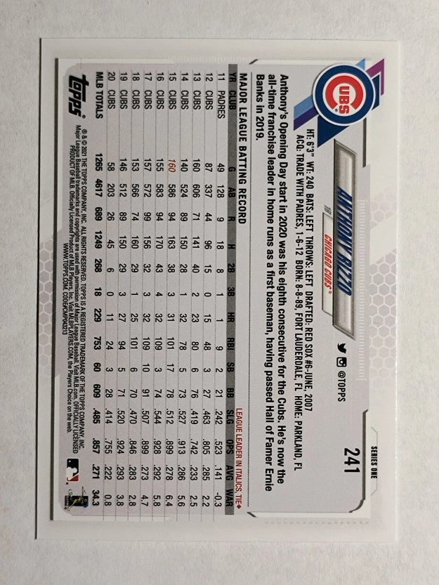 2021 Topps #241 Anthony Rizzo