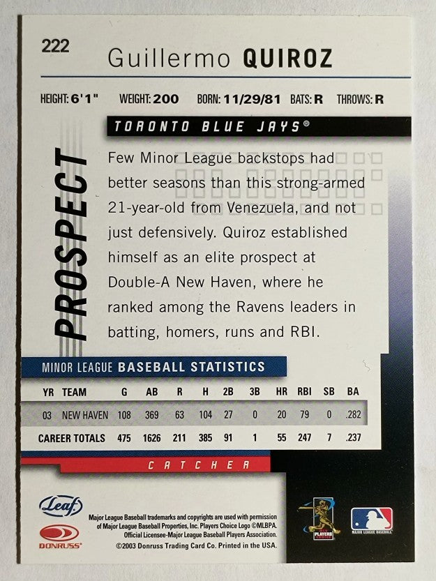 2004 Leaf #222 Guillermo Quiroz PROS