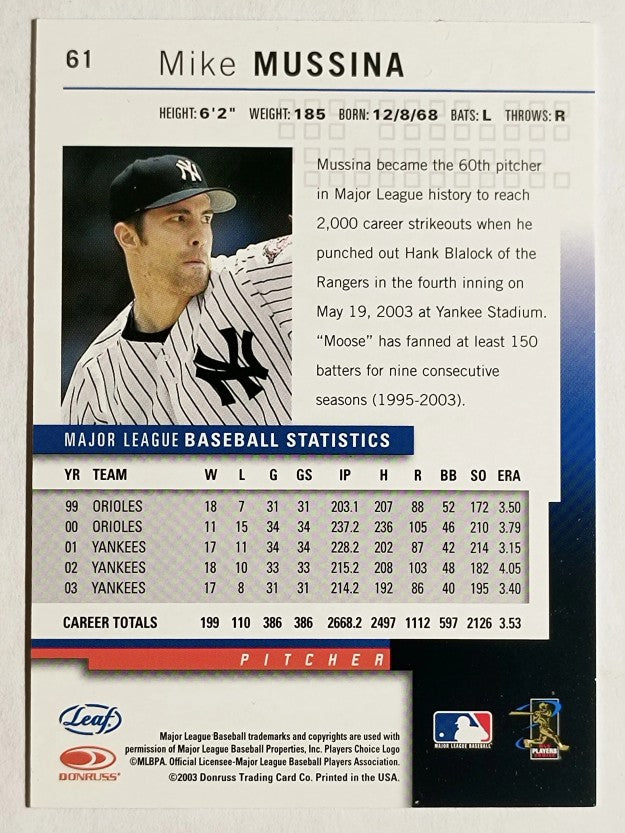 2004 Leaf Second Edition #61 Mike Mussina