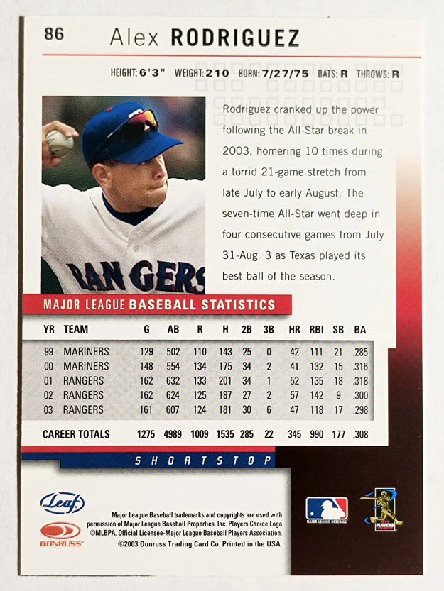 2004 Leaf Second Edition #86 Alex Rodriguez