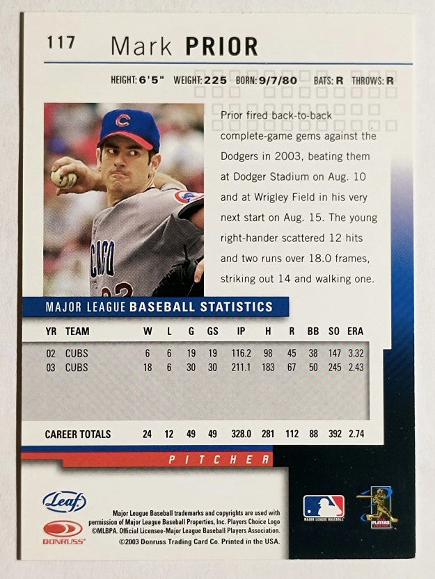 2004 Leaf Second Edition #117 Mark Prior