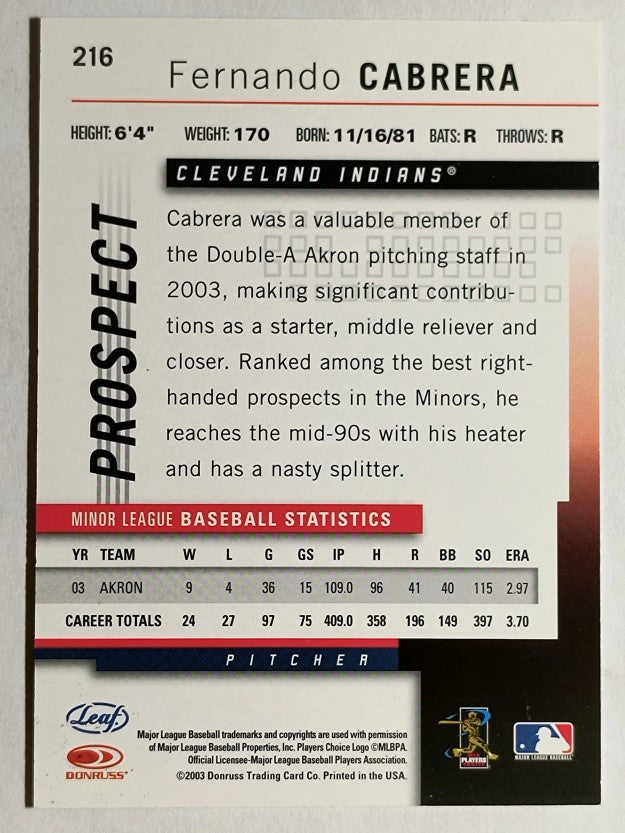 2004 Leaf Second Edition #216 Fernando Cabrera PROS