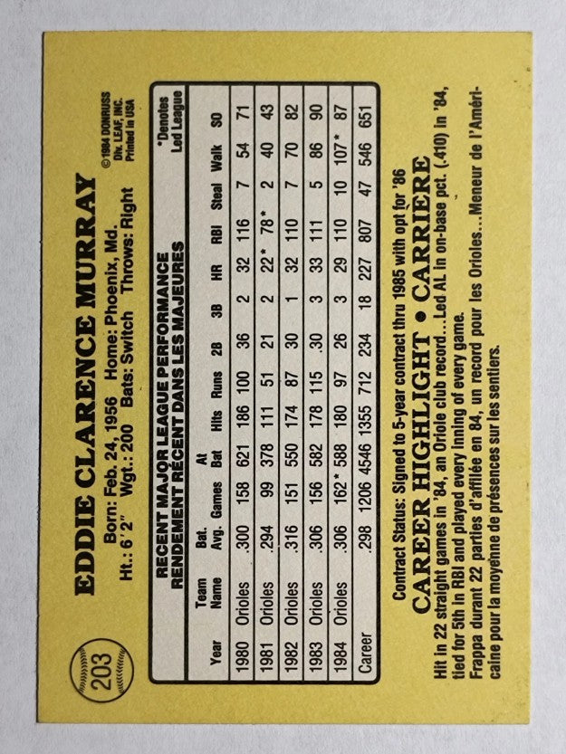 1985 Leaf/Donruss #203 Eddie Murray