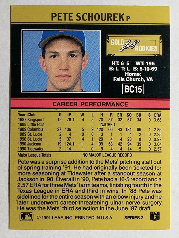 1991 Leaf Gold Rookies #BC15 Pete Schourek