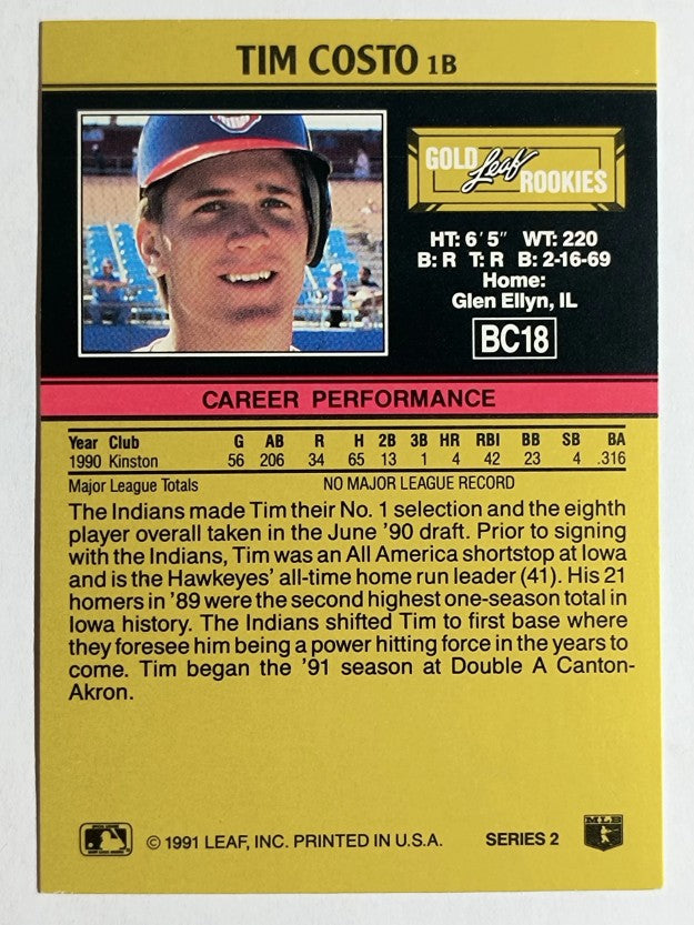 1991 Leaf Gold Rookies #BC18 Tim Costo