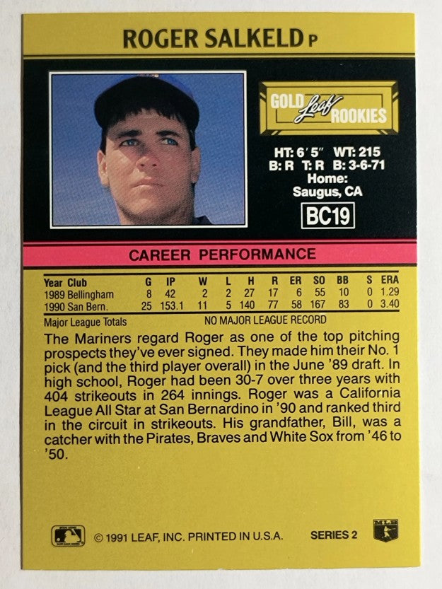 1991 Leaf Gold Rookies #BC19 Roger Salkeld