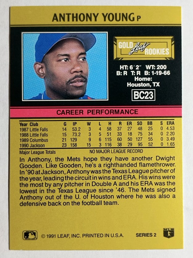 1991 Leaf Gold Rookies #BC23 Anthony Young