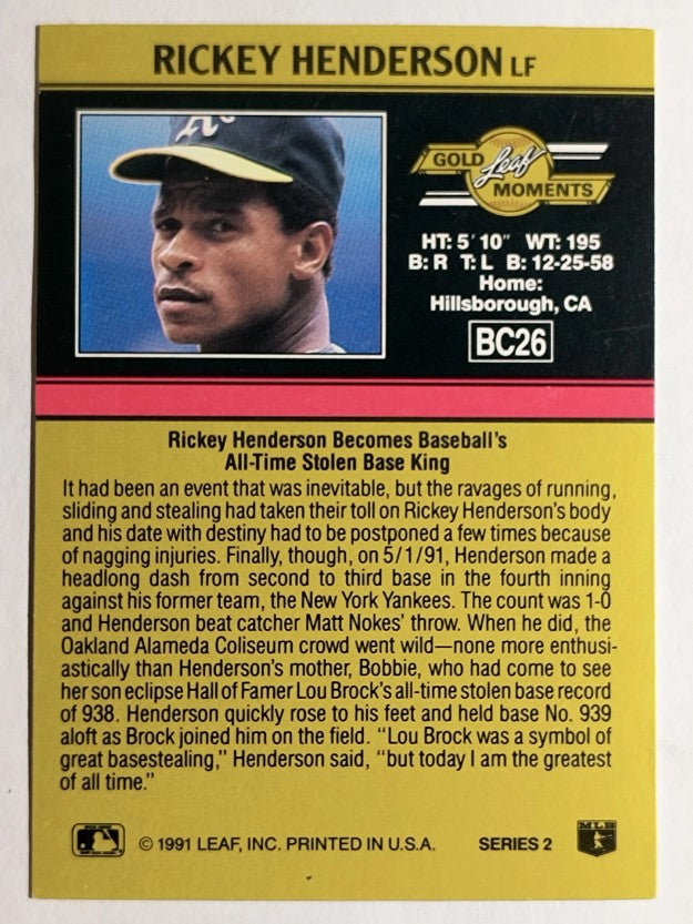 1991 Leaf Gold Rookies #BC26 Rickey Henderson DP