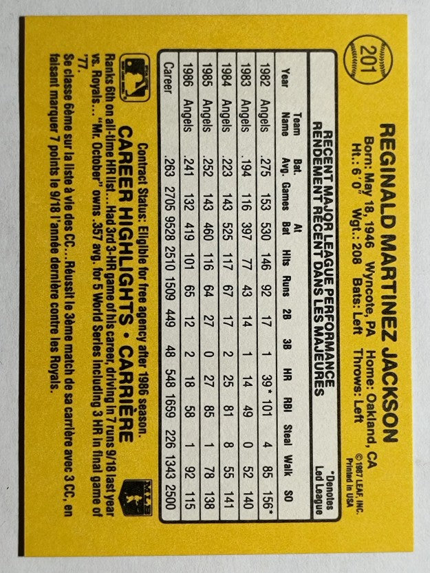 1987 Leaf/Donruss #201 Reggie Jackson