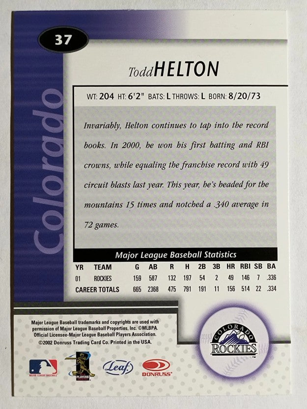 2002 Leaf Certified #37 Todd Helton