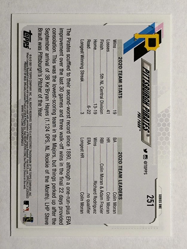 2021 Topps #251 Pittsburgh Pirates TC
