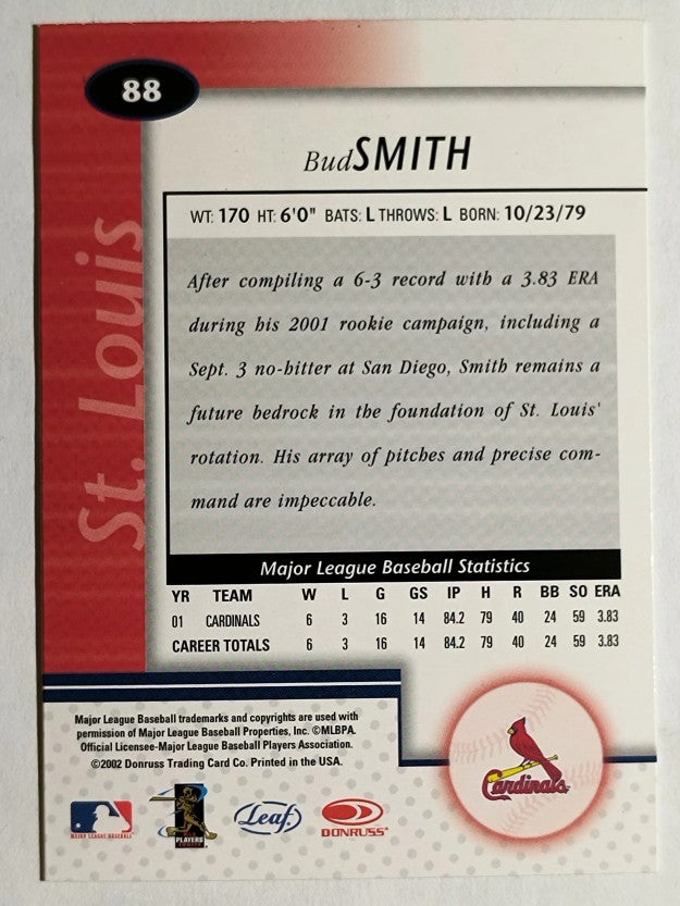 2002 Leaf Certified #88 Bud Smith