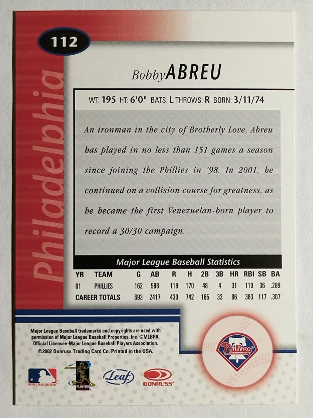 2002 Leaf Certified #112 Bob Abreu