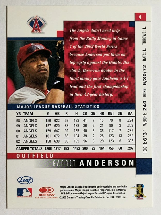 2003 Leaf #4 Garret Anderson